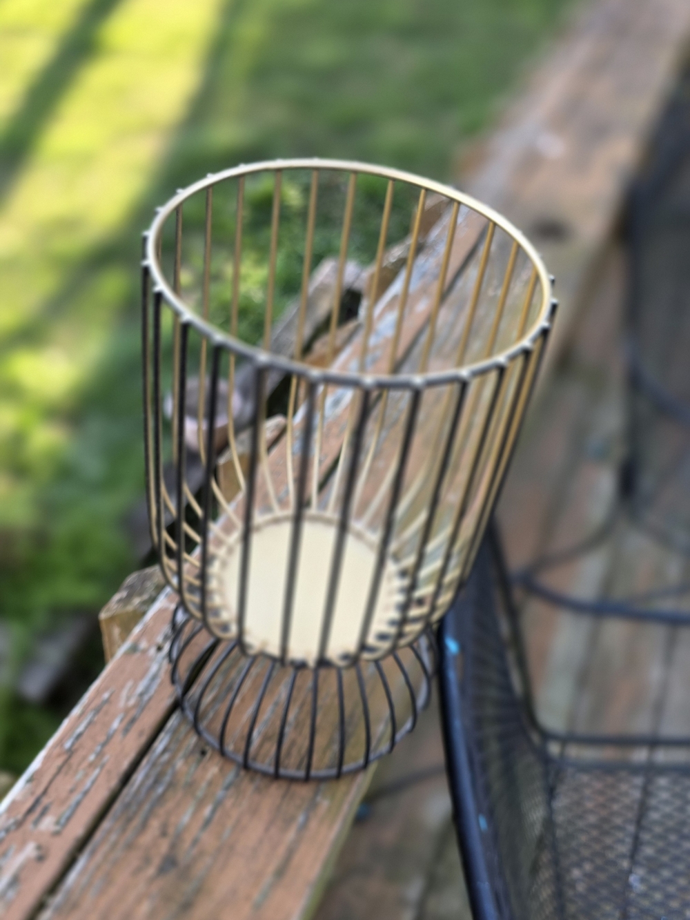 Source Unknown Black Metal Wire Lantern with Cream Base